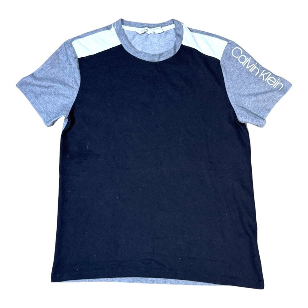Calvin Klein Mens Short Sleeve Colorblock T-Shirt Size M Black & Gray Cotton